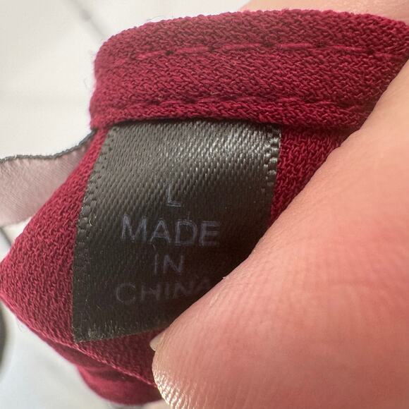 Maroon Lace Trim Short Dress Womens Large Flutter Sleeve Keyhole Back Crew Neck - Picture 7 of 9